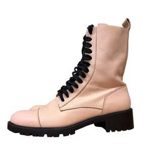 Zara Trafaluc Blush Pink 6.5 Leather Lace-Up Combat Boots with Track Sole